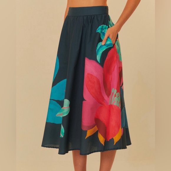 FARM Rio Dresses & Skirts - FARM Rio Floral Watercolor Midi Skirt Size S